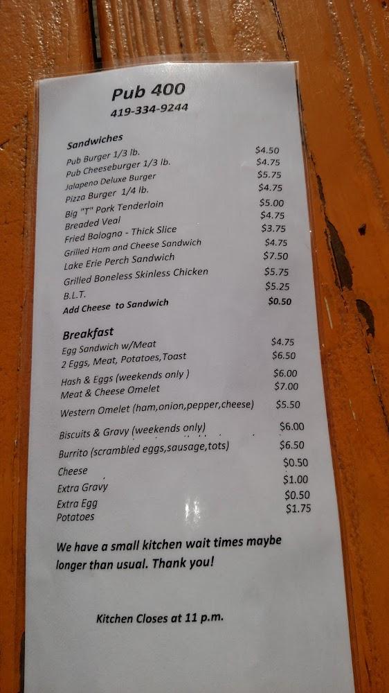 Pub 400 - Fremont, OH Menu image 4